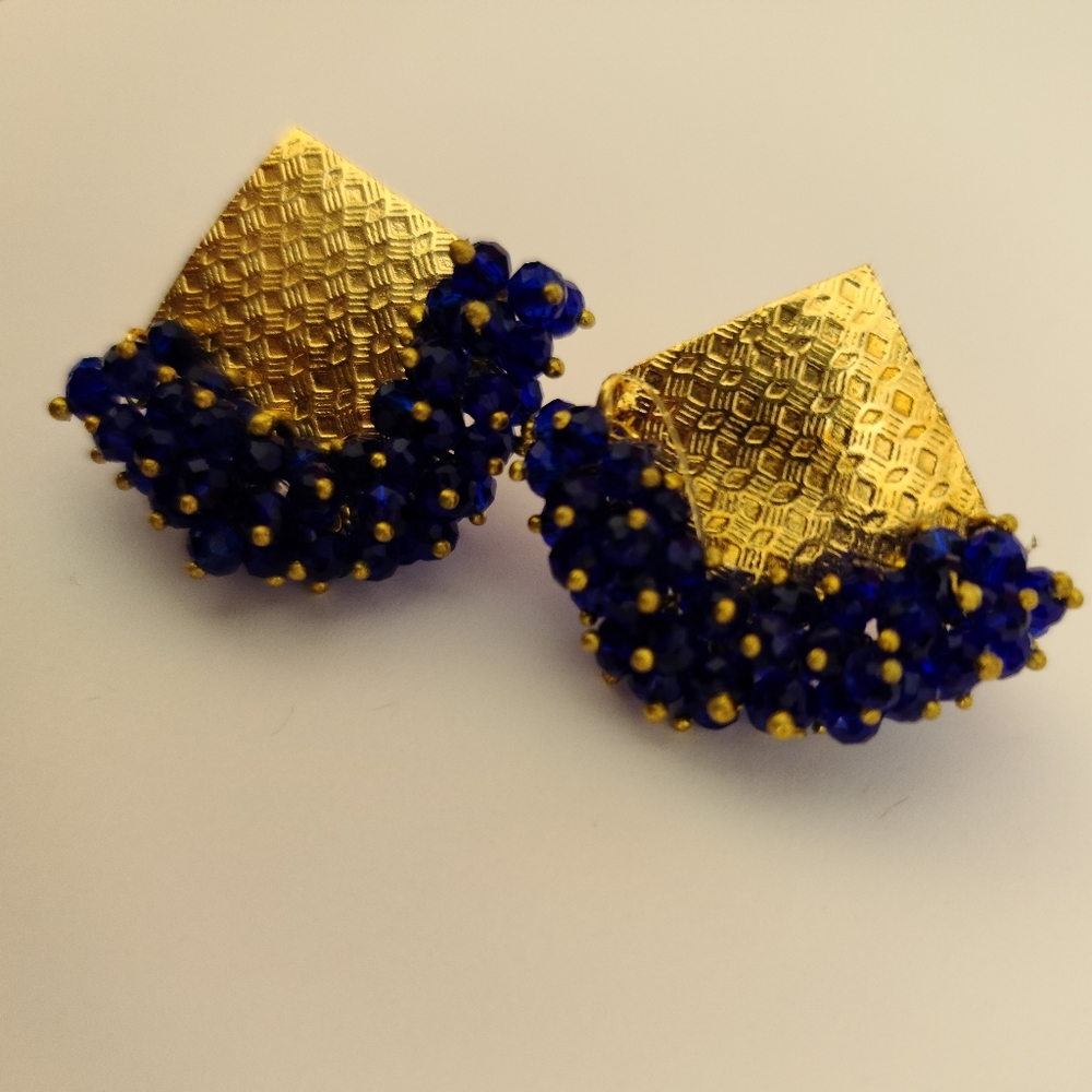 Blue & gold diamond shaped earrings